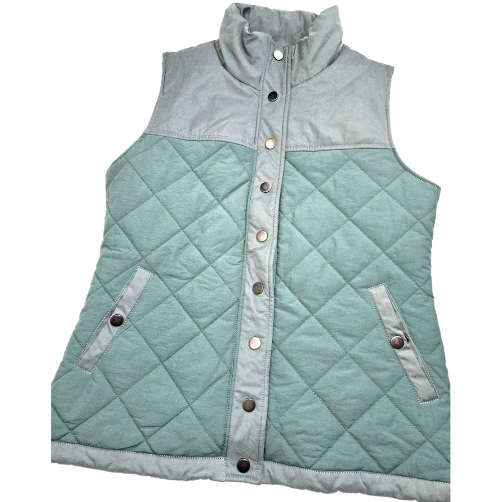 Evy's Tree THE FLORA Snap-Button Vest Green Pockets M EUC